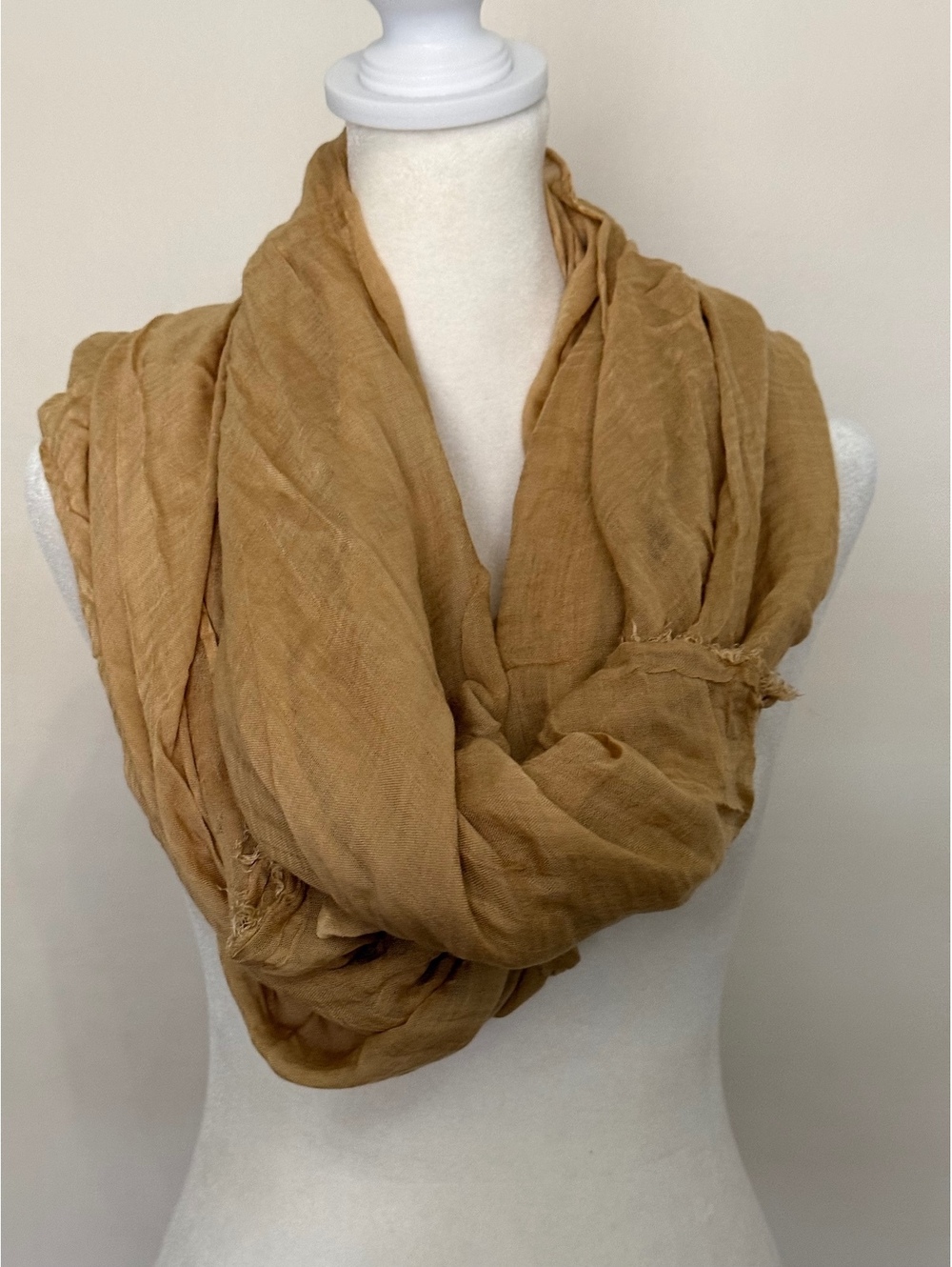 Camel Tan Lightweight Crinkle Scarf Shawl Wrap Boho Neutral Made in India